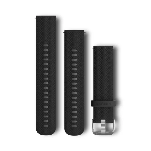 Garmin Quick Release Band(20mm), Black Silicone with Silver Hardware